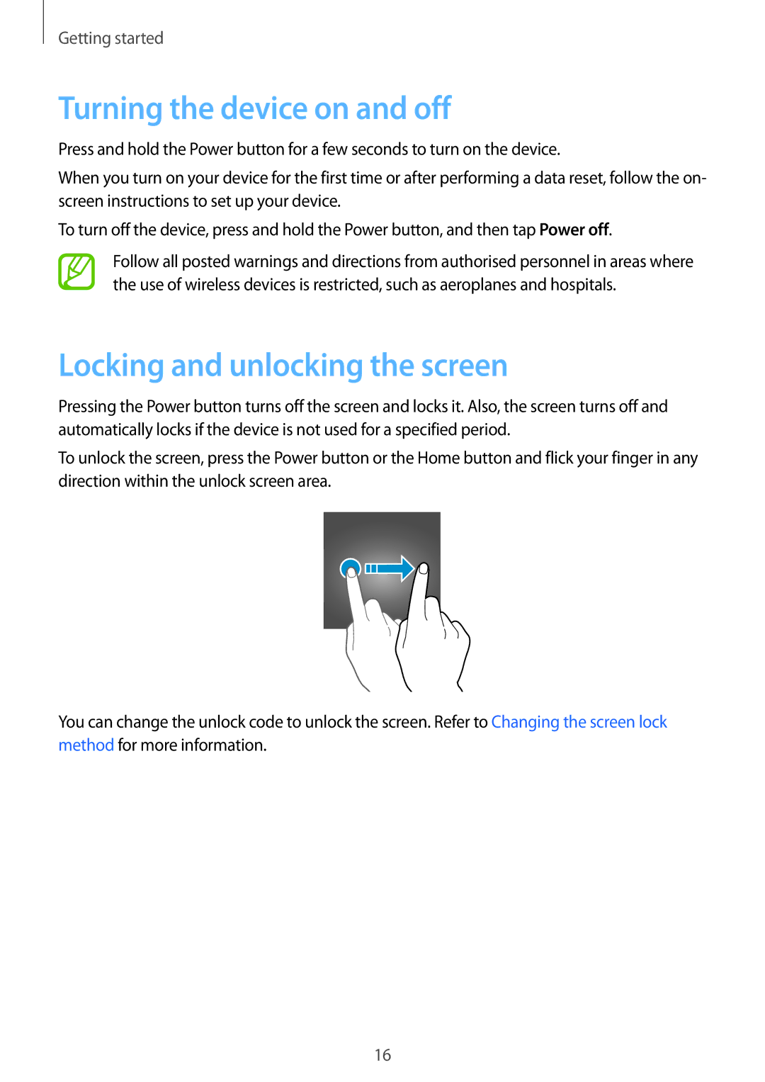 Samsung SM-G361FHAATIM, SM-G361FZSAXEF, SM-G361FHAAXEF manual Turning the device on and off, Locking and unlocking the screen 