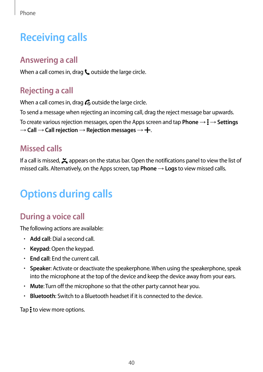 Samsung SM-G361FHAAVGR, SM-G361FZSAXEF, SM-G361FHAAXEF, SM-G361FZWAXEF, SM-G361FZWAITV Receiving calls, Options during calls 