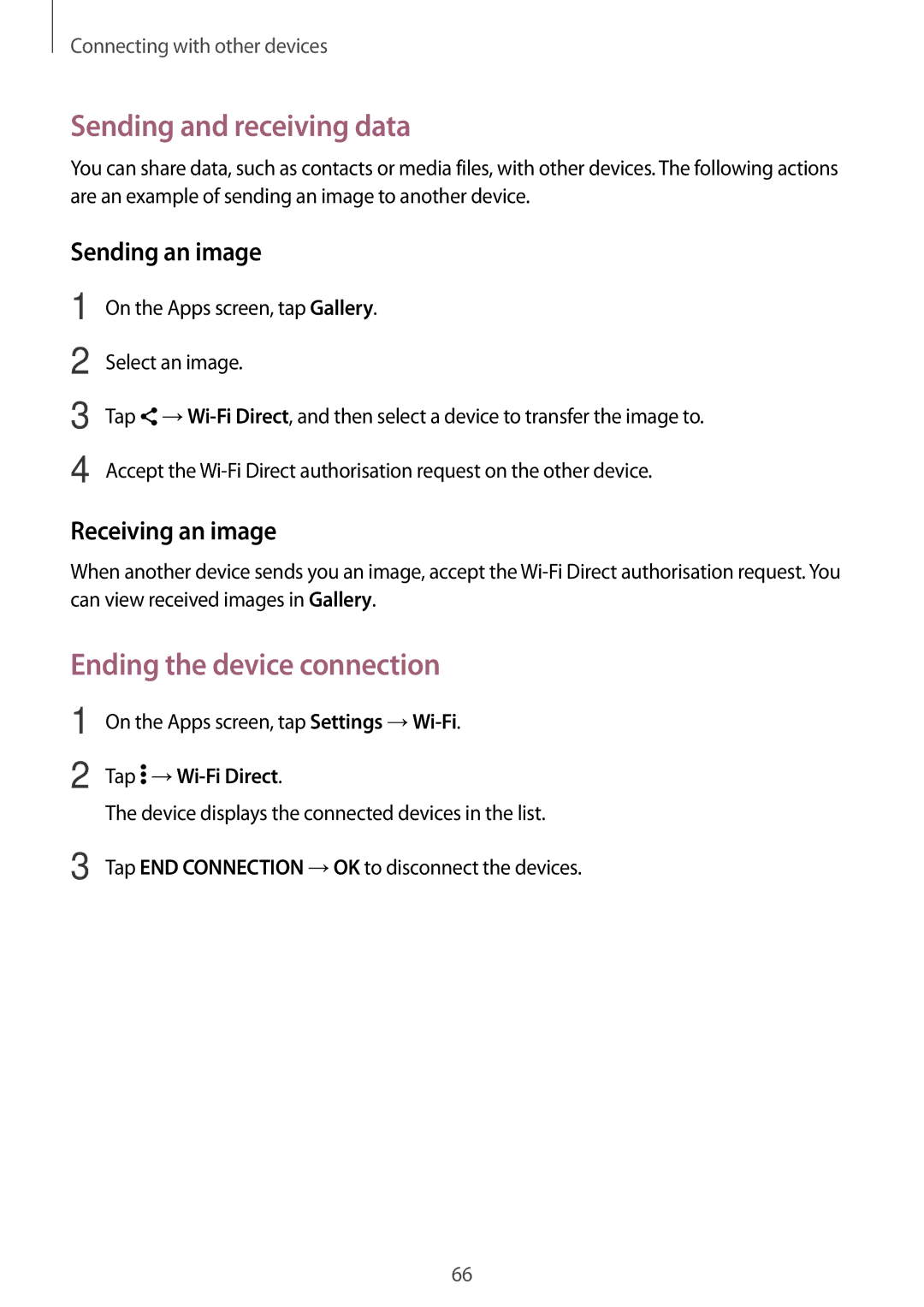 Samsung SM2G361FZWATMH, SM-G361FZSAXEF, SM-G361FHAAXEF, SM-G361FZWAXEF, SM-G361FZWAITV manual Ending the device connection 