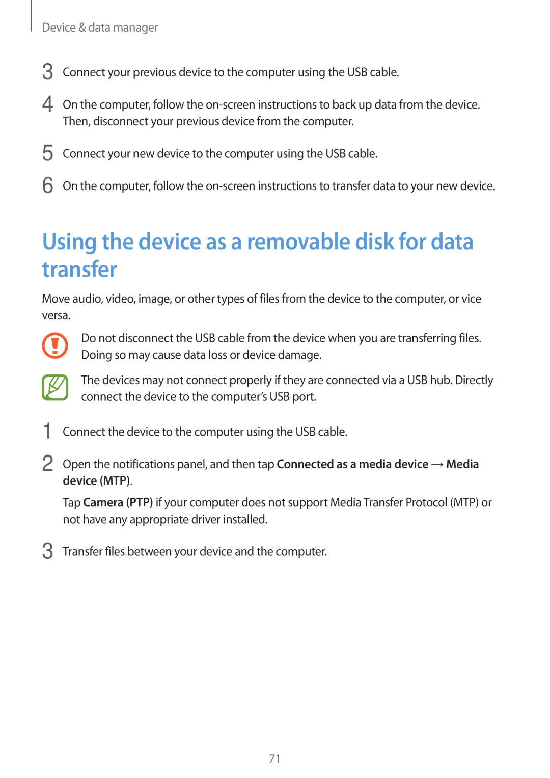 Samsung SM-G361FZSAXEH, SM-G361FZSAXEF, SM-G361FHAAXEF Using the device as a removable disk for data transfer, Device MTP 