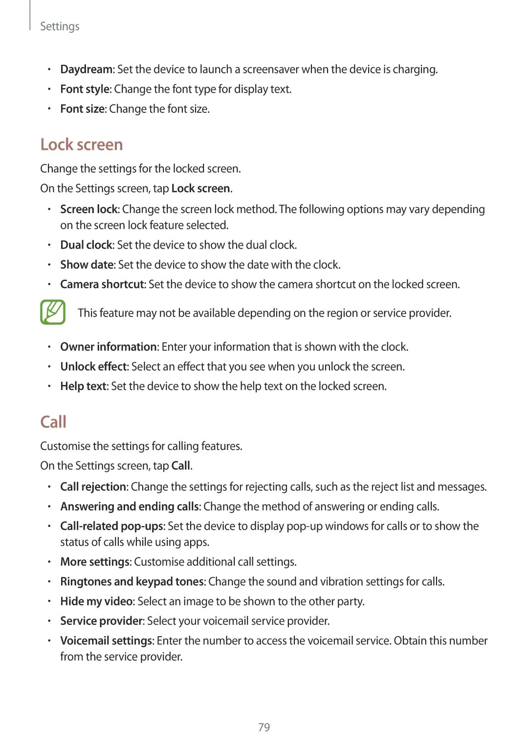 Samsung SM-G361FZWACOS, SM-G361FZSAXEF, SM-G361FHAAXEF, SM-G361FZWAXEF, SM-G361FZWAITV, SM-G361FZSAOMN manual Lock screen, Call 