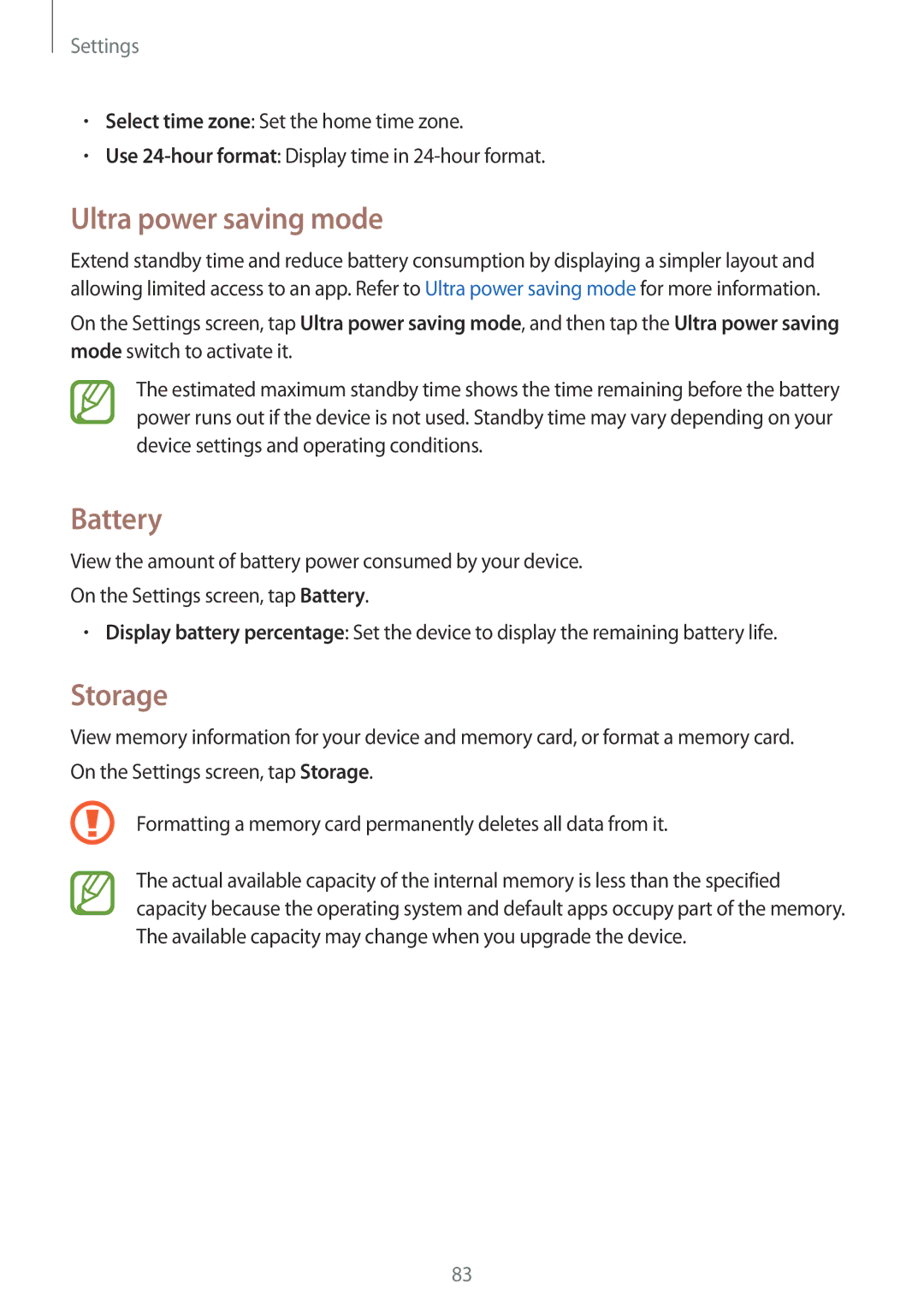 Samsung SM2G361FZWAORX, SM-G361FZSAXEF, SM-G361FHAAXEF, SM-G361FZWAXEF, SM-G361FZWAITV, SM-G361FZSAOMN manual Battery, Storage 