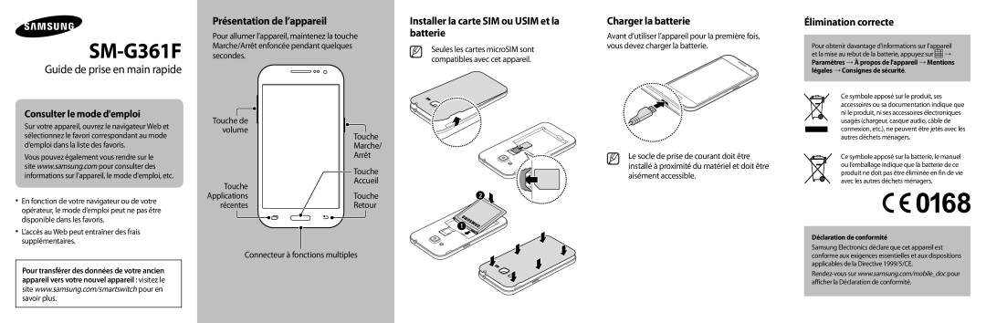 Samsung SM-G361FHAAXEF, SM-G361FZSAXEF manual Consulter le mode demploi, Présentation de l’appareil, Charger la batterie 