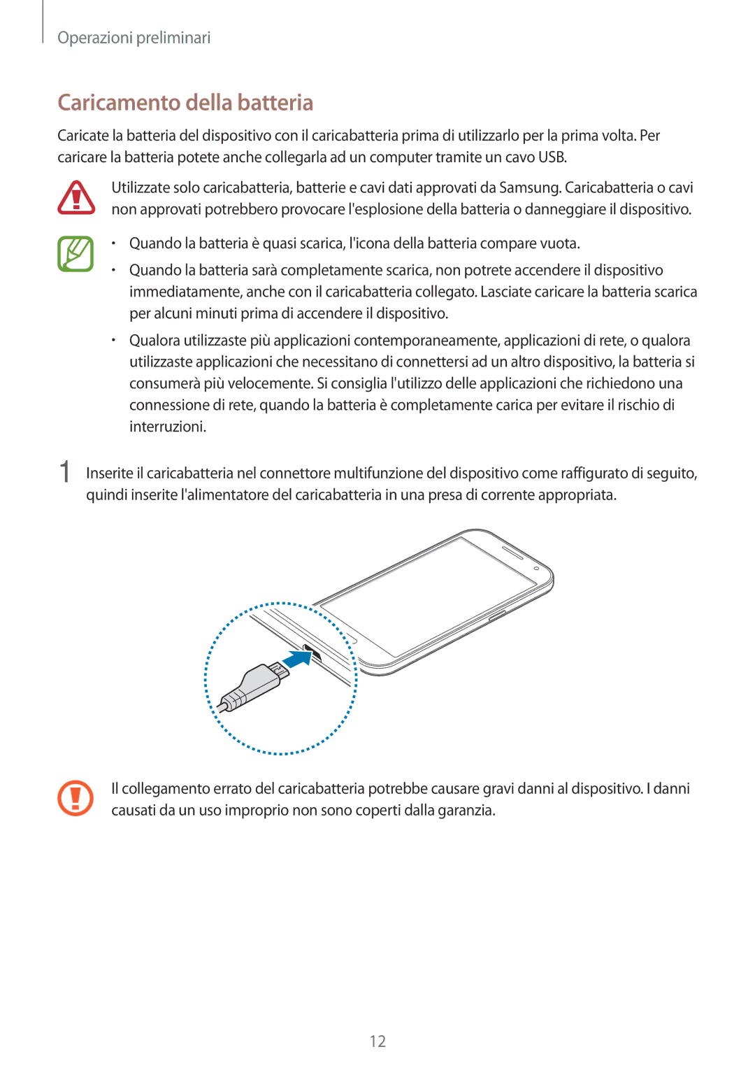 Samsung SM-G361FZWADPL, SM-G361FZWAITV, SM-G361FZSAOMN, SM-G361FHAAEUR, SM-G361FZWAPLS manual Caricamento della batteria 