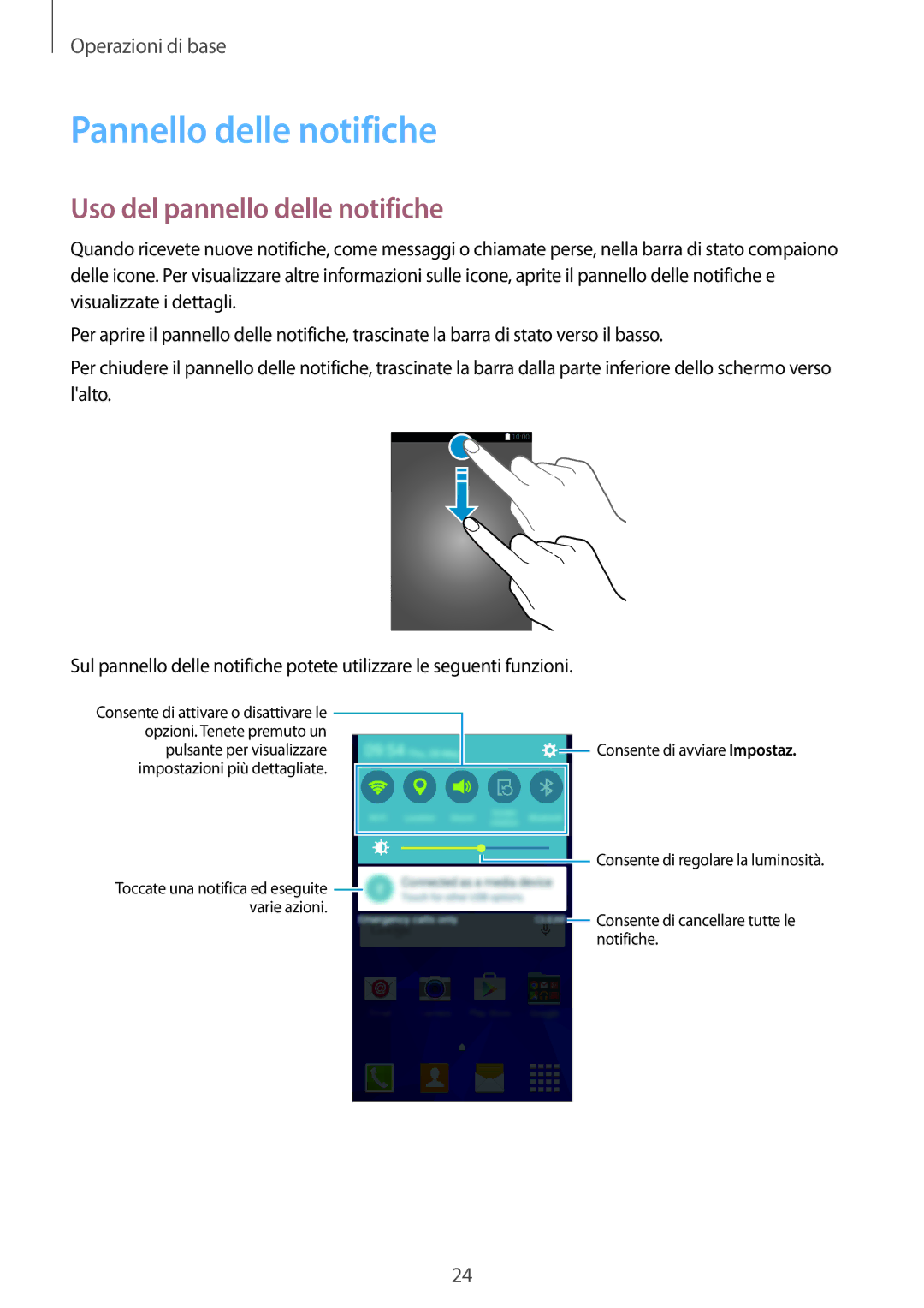 Samsung SM-G361FZWAITV, SM-G361FZSAOMN, SM-G361FHAAEUR manual Pannello delle notifiche, Uso del pannello delle notifiche 