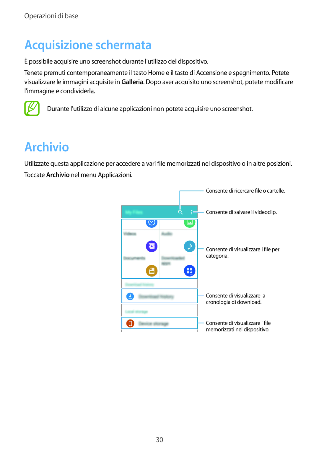 Samsung SM-G361FZSAITV, SM-G361FZWAITV, SM-G361FZSAOMN, SM-G361FHAAEUR, SM-G361FZWAPLS manual Acquisizione schermata, Archivio 