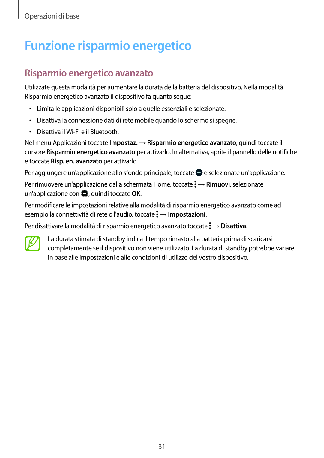 Samsung SM-G361FZSADPL, SM-G361FZWAITV, SM-G361FZSAOMN manual Funzione risparmio energetico, Risparmio energetico avanzato 