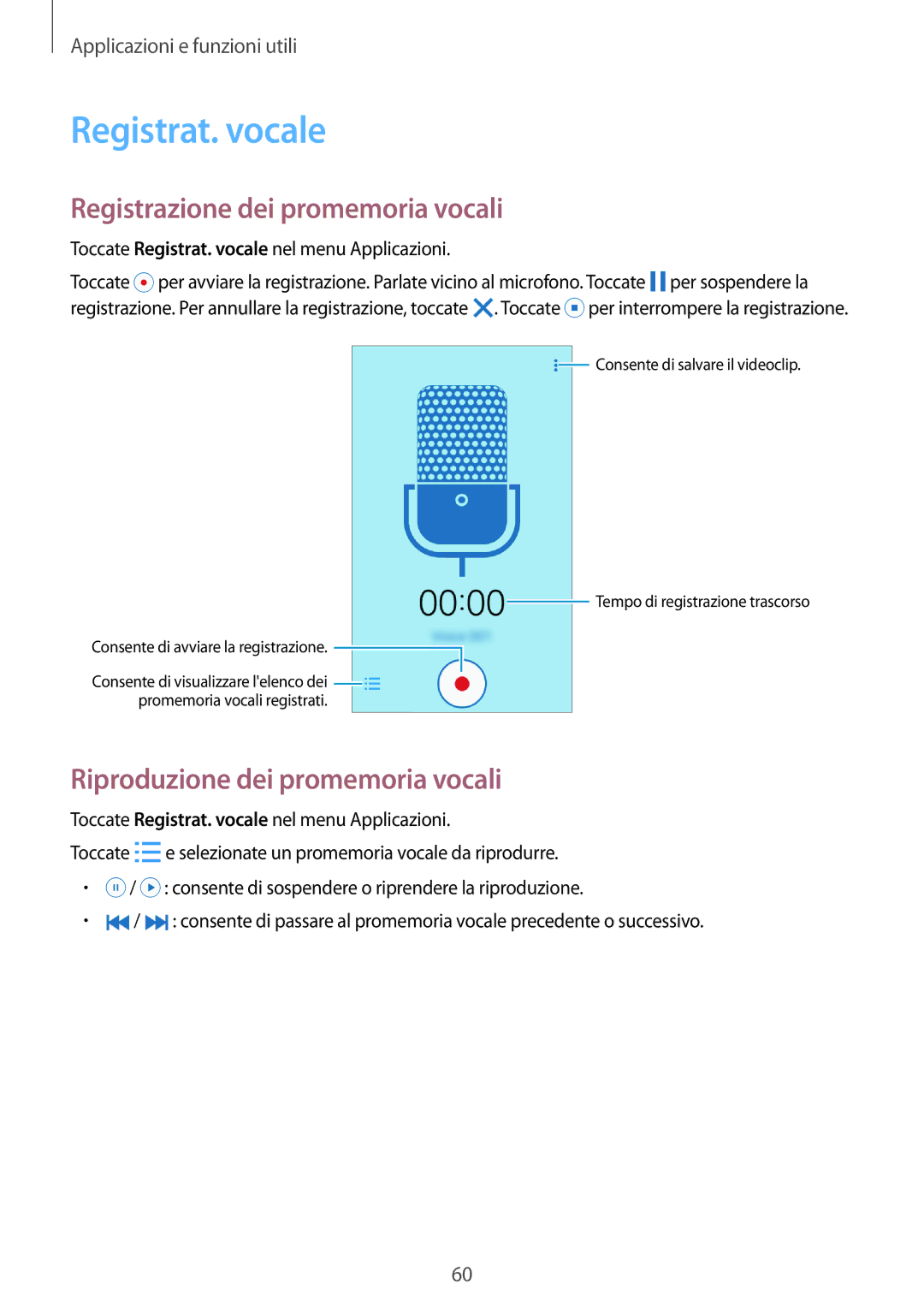 Samsung SM-G361FZWADPL manual Registrat. vocale, Registrazione dei promemoria vocali, Riproduzione dei promemoria vocali 