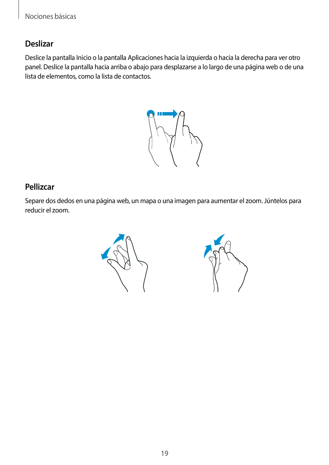 Samsung SM-G361FZSAPHE, SM-G361FZWAPHE manual Deslizar, Pellizcar 