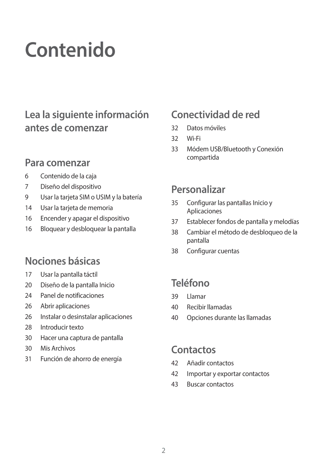 Samsung SM-G361FZWAPHE, SM-G361FZSAPHE manual Contenido, Para comenzar 