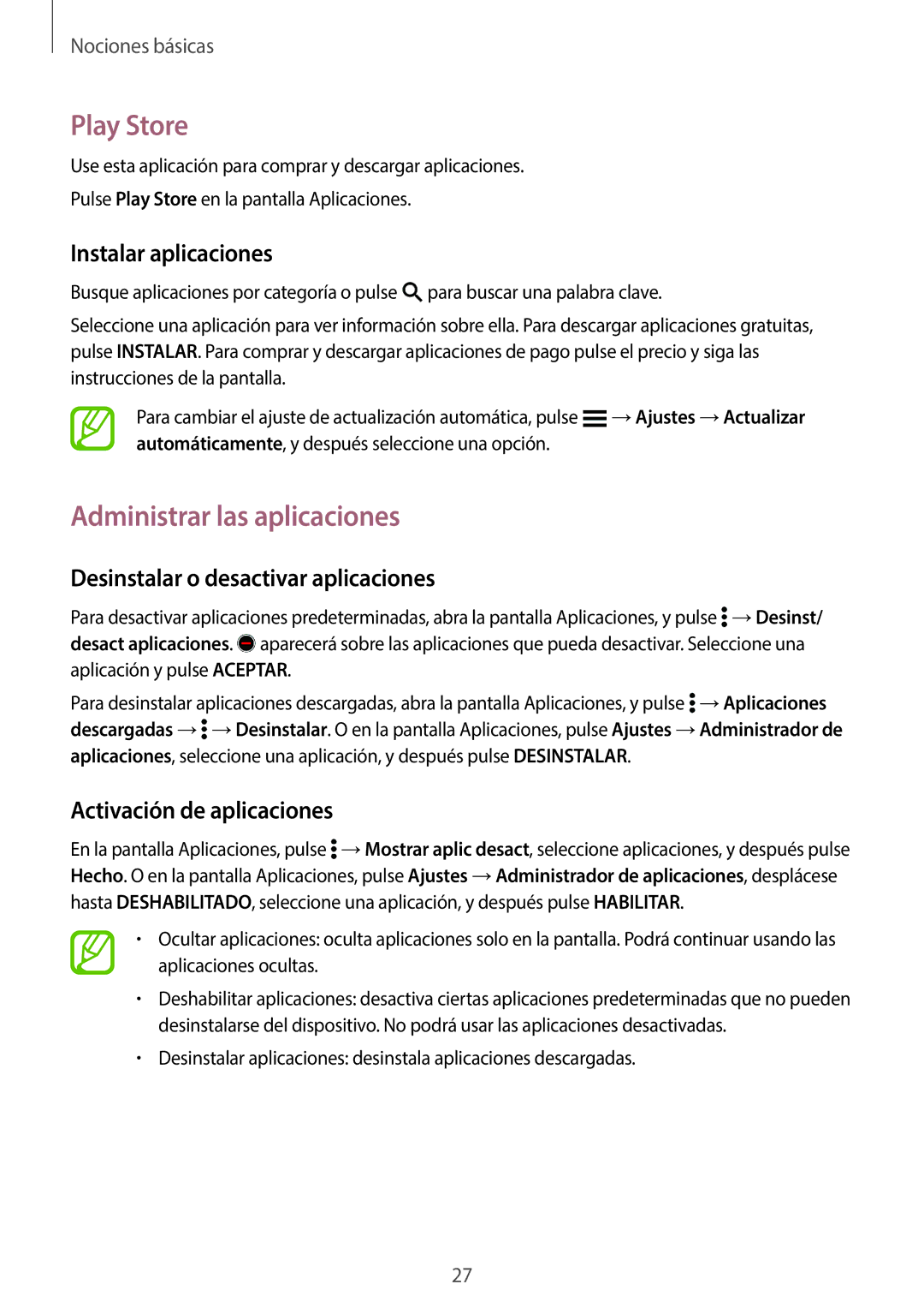 Samsung SM-G361FZSAPHE, SM-G361FZWAPHE Play Store, Administrar las aplicaciones, Desinstalar o desactivar aplicaciones 