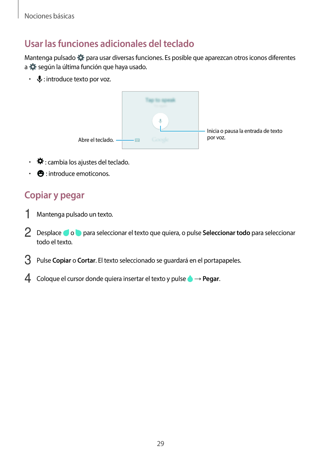 Samsung SM-G361FZSAPHE, SM-G361FZWAPHE manual Usar las funciones adicionales del teclado, Copiar y pegar 