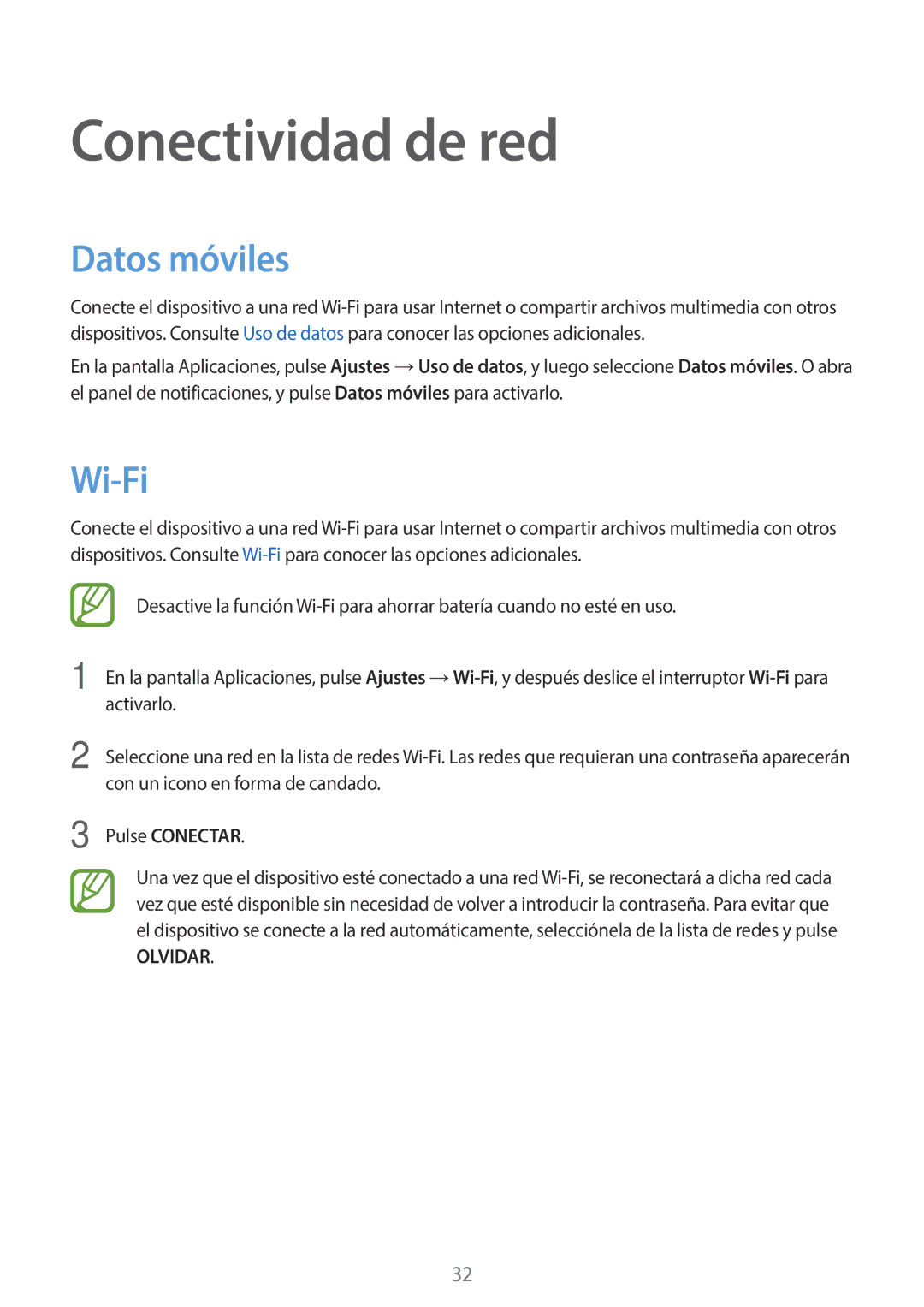 Samsung SM-G361FZWAPHE, SM-G361FZSAPHE manual Conectividad de red, Datos móviles, Wi-Fi 