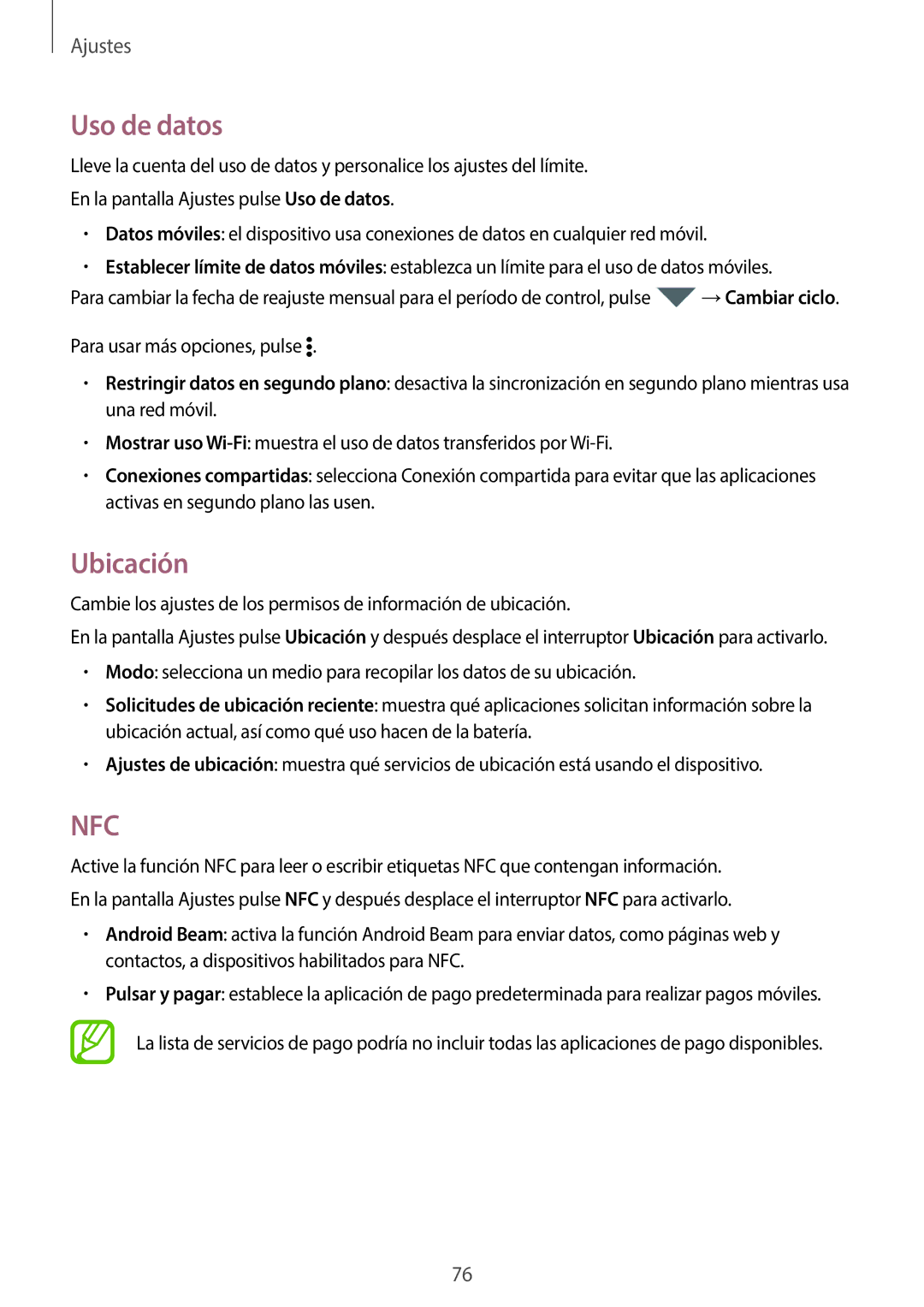 Samsung SM-G361FZWAPHE, SM-G361FZSAPHE manual Uso de datos, Ubicación 