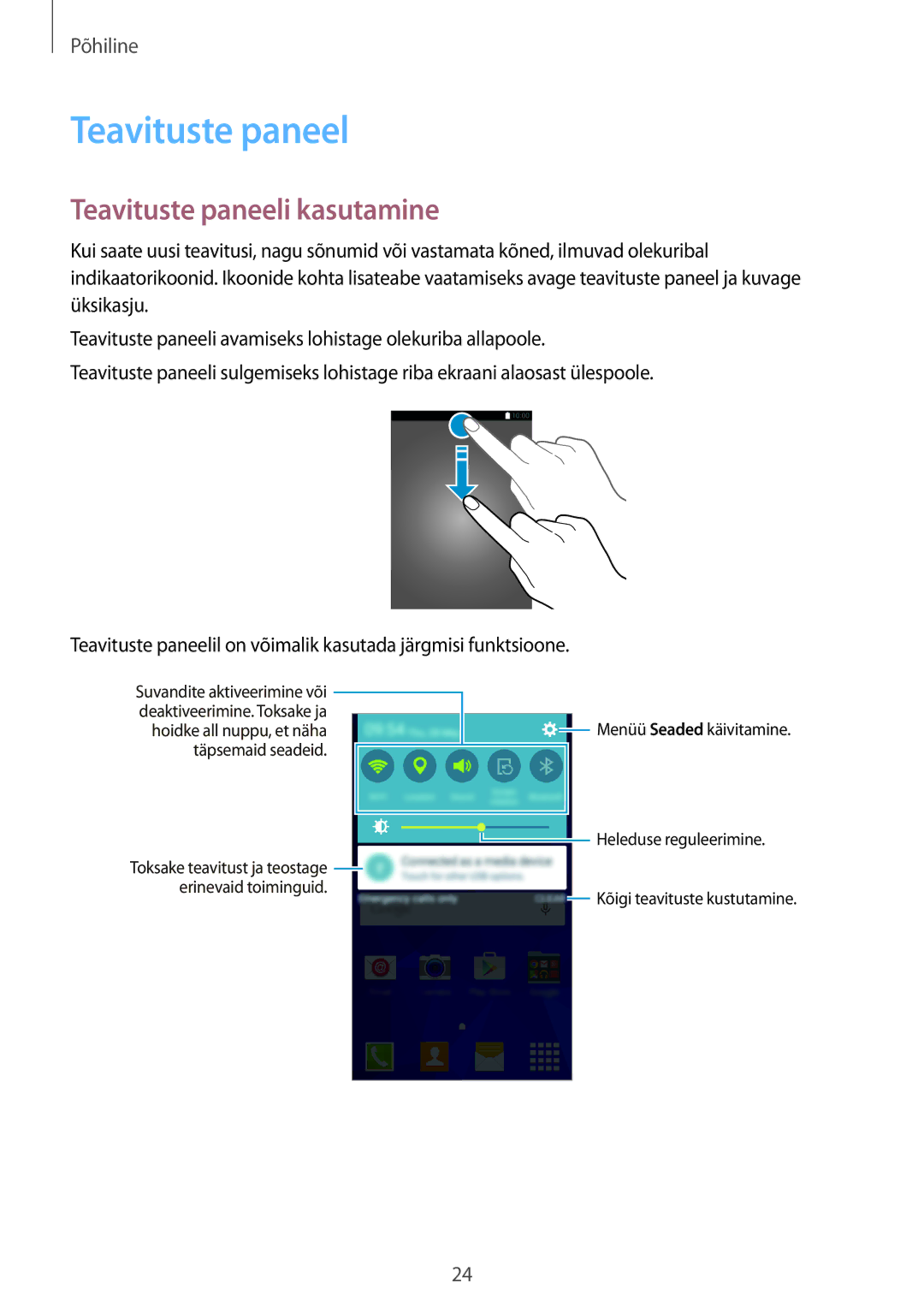 Samsung SM-G361FZWASEB, SM-G361FHAASEB, SM-G361FZSASEB manual Teavituste paneeli kasutamine 