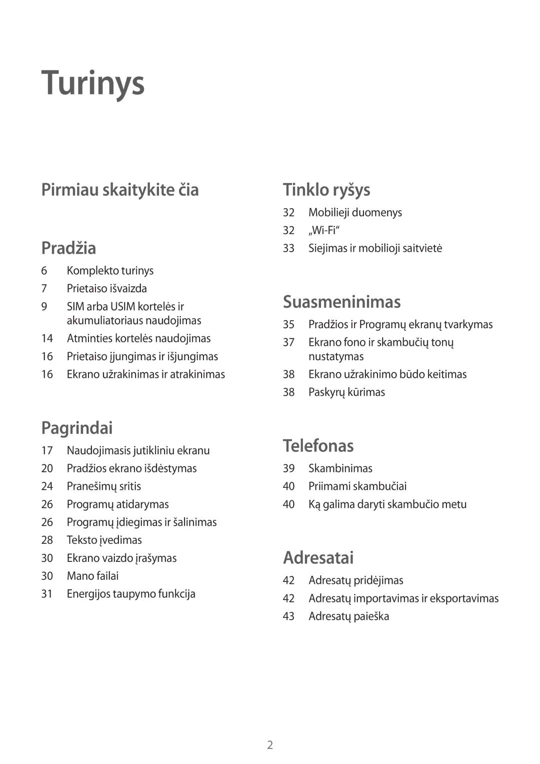 Samsung SM-G361FZSASEB, SM-G361FZWASEB, SM-G361FHAASEB manual Turinys, Komplekto turinys Prietaiso išvaizda 