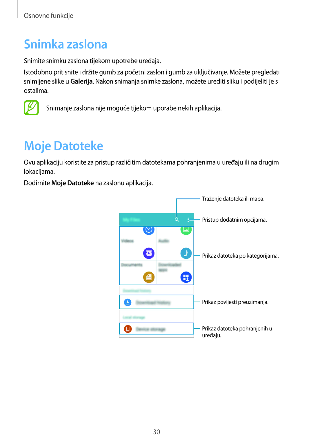 Samsung SM-G361FZWASEE manual Snimka zaslona, Moje Datoteke 