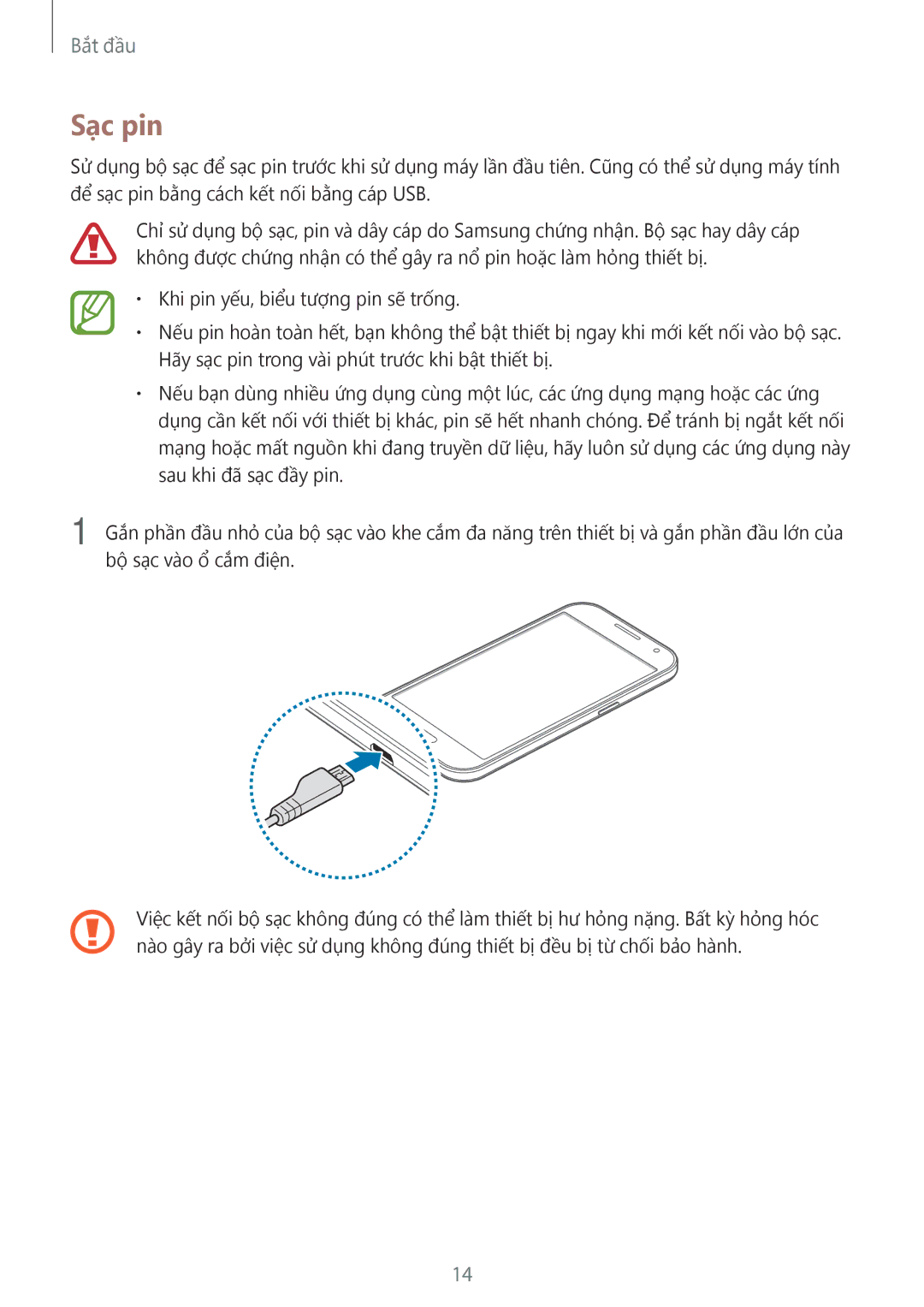 Samsung SM-G361HZSDXXV manual Sạc pin 