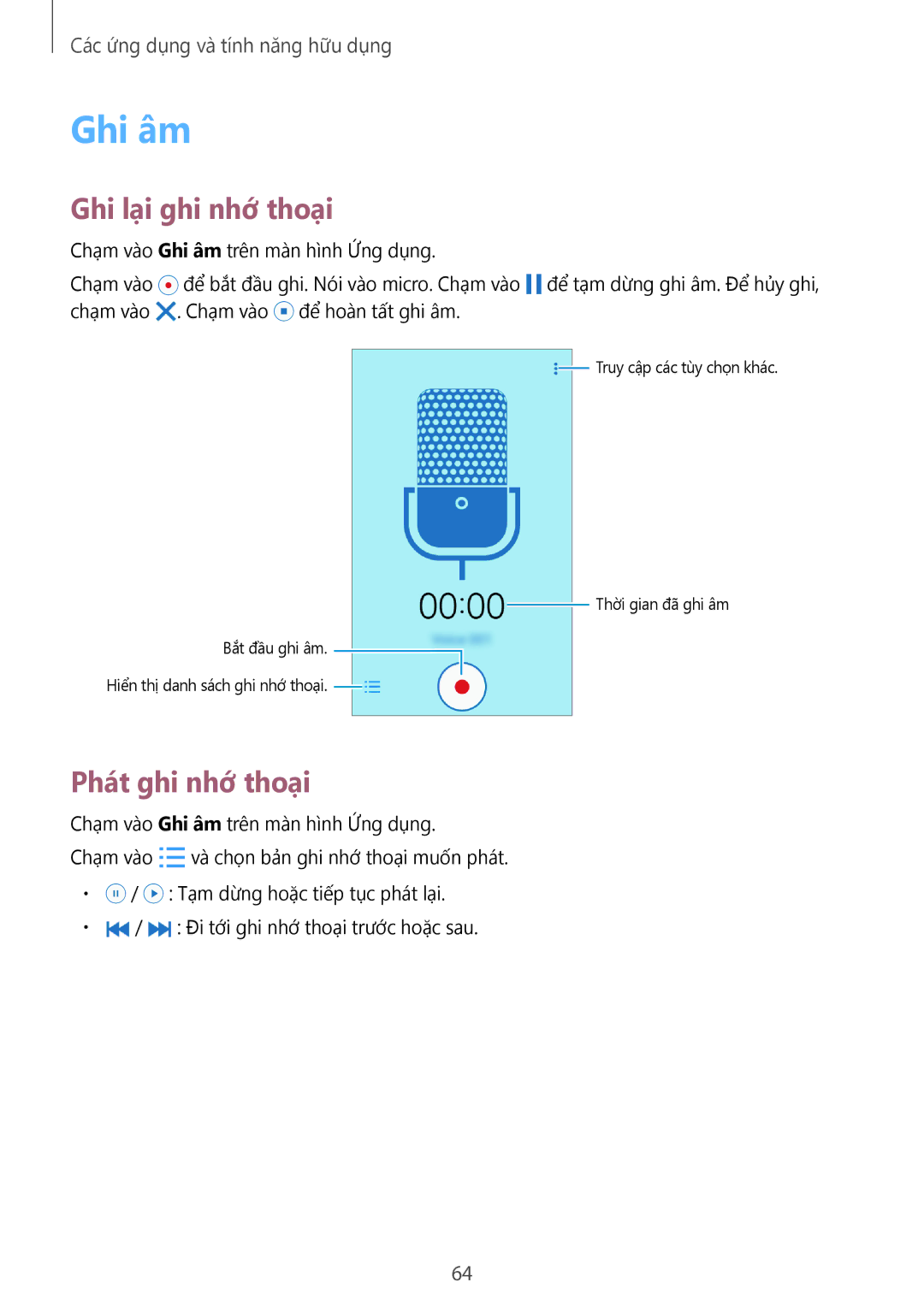 Samsung SM-G361HZSDXXV manual Ghi âm, Ghi lại ghi nhớ thoại, Phát ghi nhớ thoại 