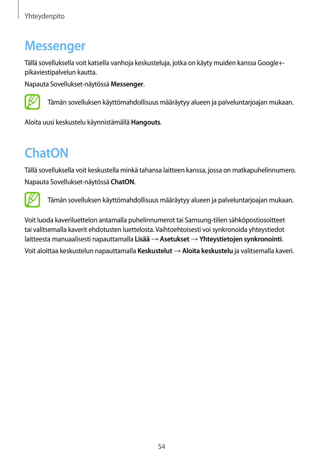 Samsung SM-G3815RWANEE, SM-G3815ZBANEE, SM-G3815HKANEE manual Messenger, ChatON 