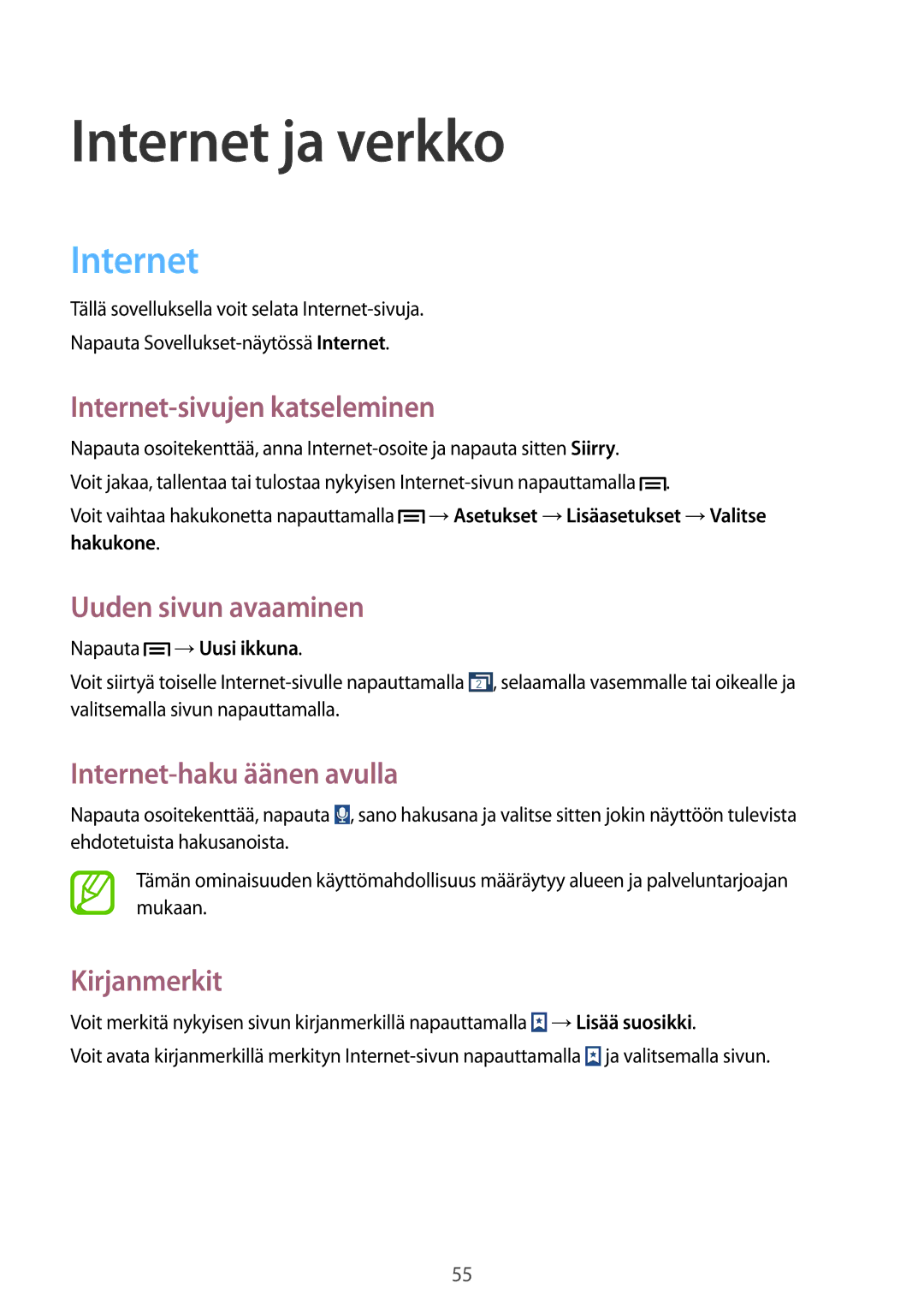 Samsung SM-G3815ZBANEE, SM-G3815RWANEE, SM-G3815HKANEE manual Internet ja verkko 