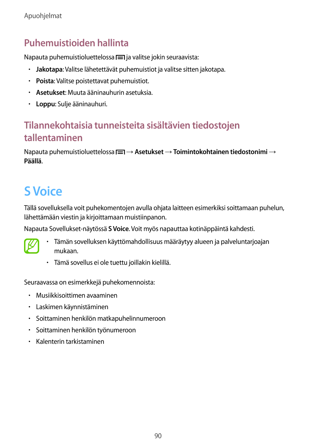 Samsung SM-G3815RWANEE, SM-G3815ZBANEE, SM-G3815HKANEE manual Voice, Puhemuistioiden hallinta 