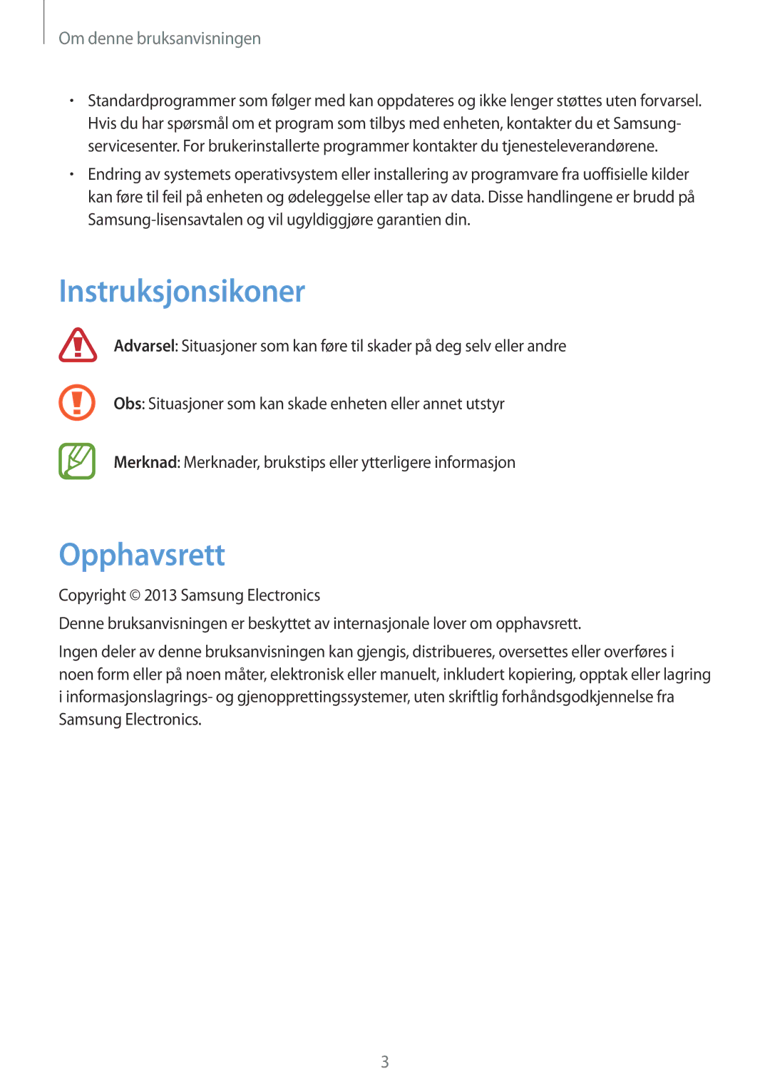 Samsung SM-G3815RWANEE, SM-G3815ZBANEE, SM-G3815HKANEE manual Instruksjonsikoner, Opphavsrett 