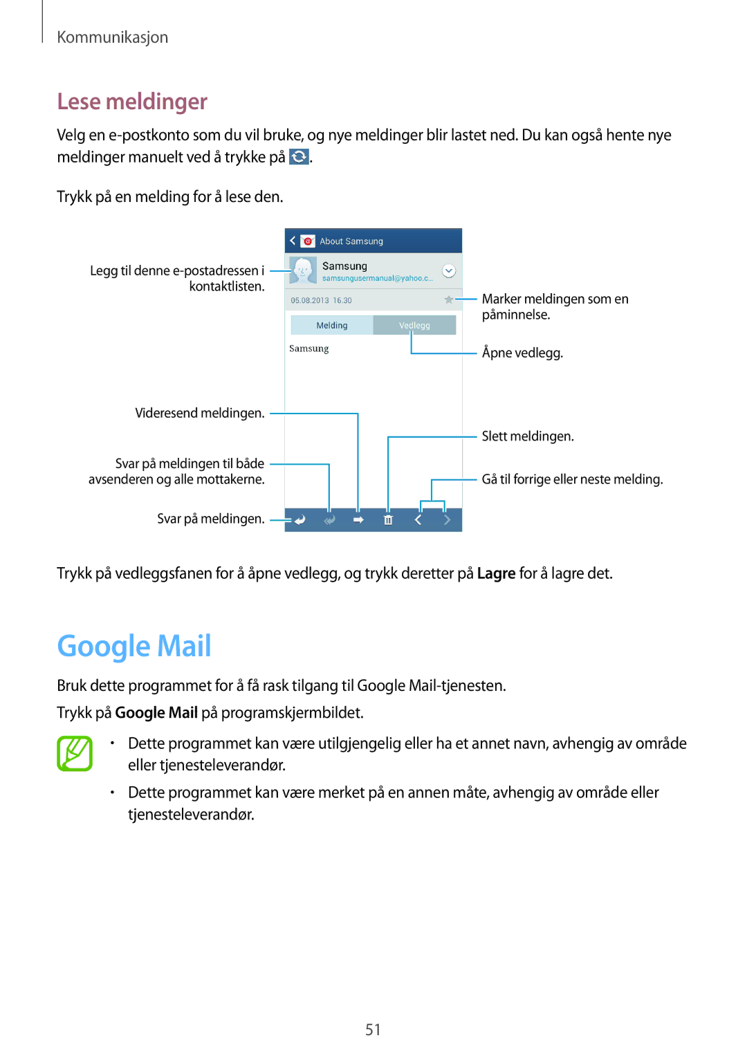 Samsung SM-G3815RWANEE, SM-G3815ZBANEE, SM-G3815HKANEE manual Google Mail, Lese meldinger 