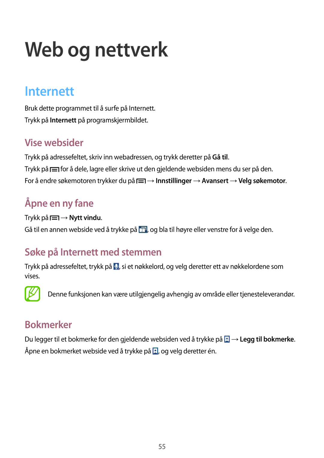 Samsung SM-G3815ZBANEE, SM-G3815RWANEE, SM-G3815HKANEE manual Web og nettverk, Internett 