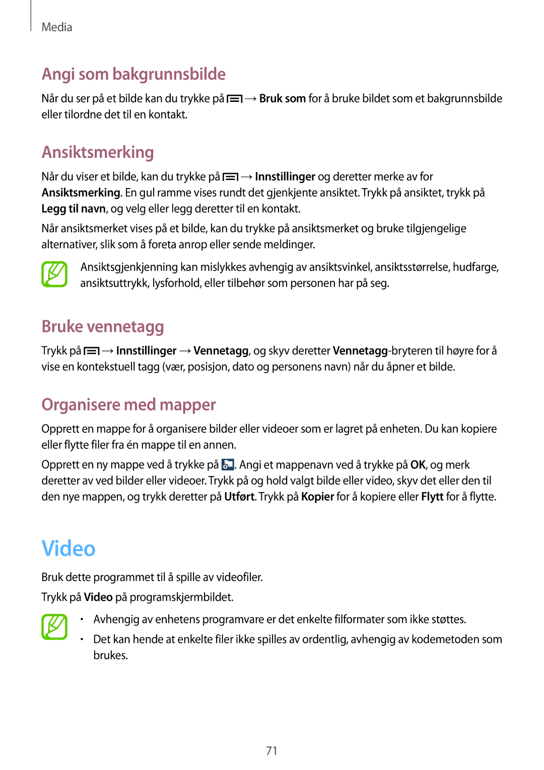 Samsung SM-G3815HKANEE, SM-G3815RWANEE, SM-G3815ZBANEE manual Video, Angi som bakgrunnsbilde, Ansiktsmerking, Bruke vennetagg 