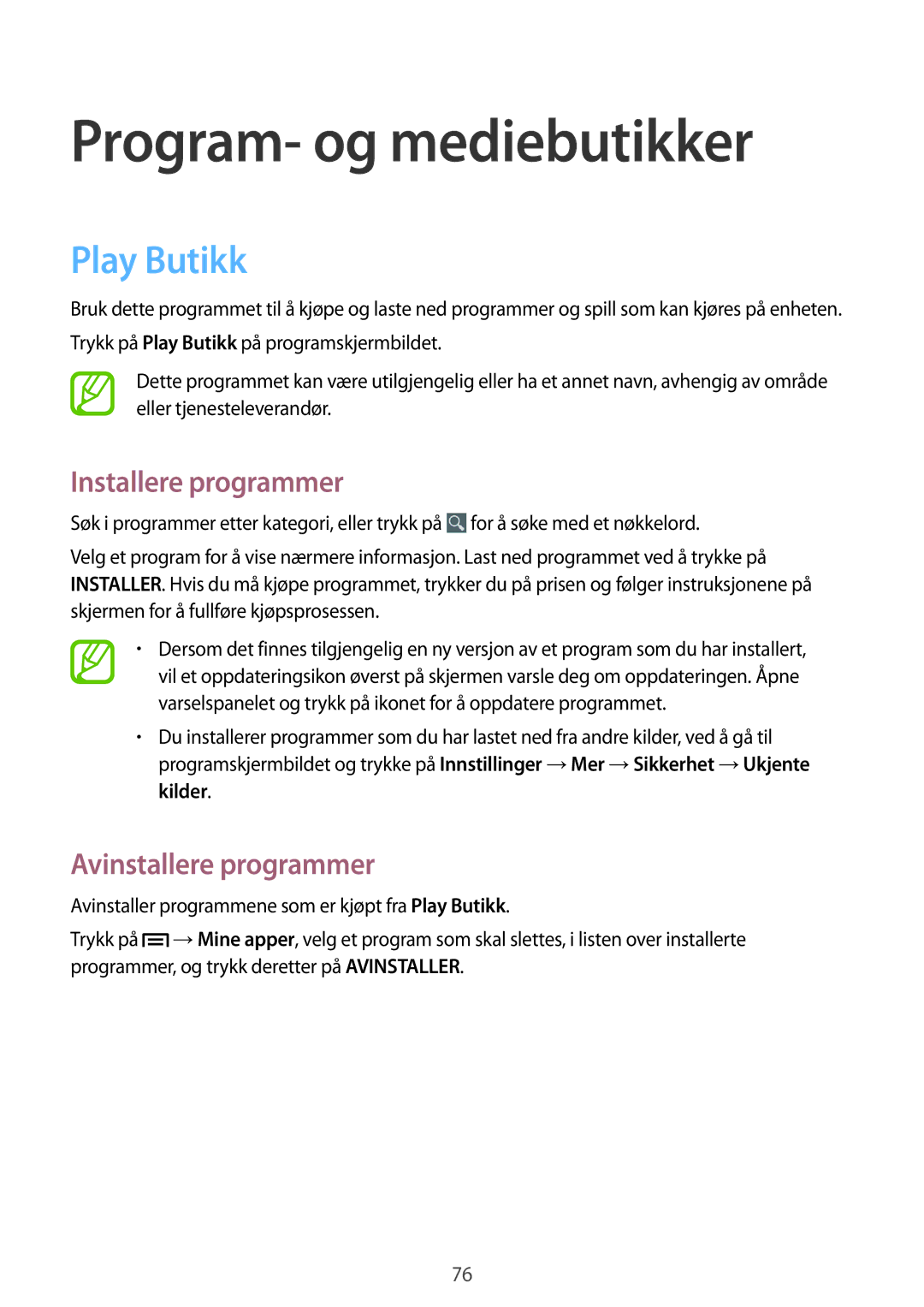 Samsung SM-G3815ZBANEE, SM-G3815RWANEE, SM-G3815HKANEE manual Program- og mediebutikker, Play Butikk 
