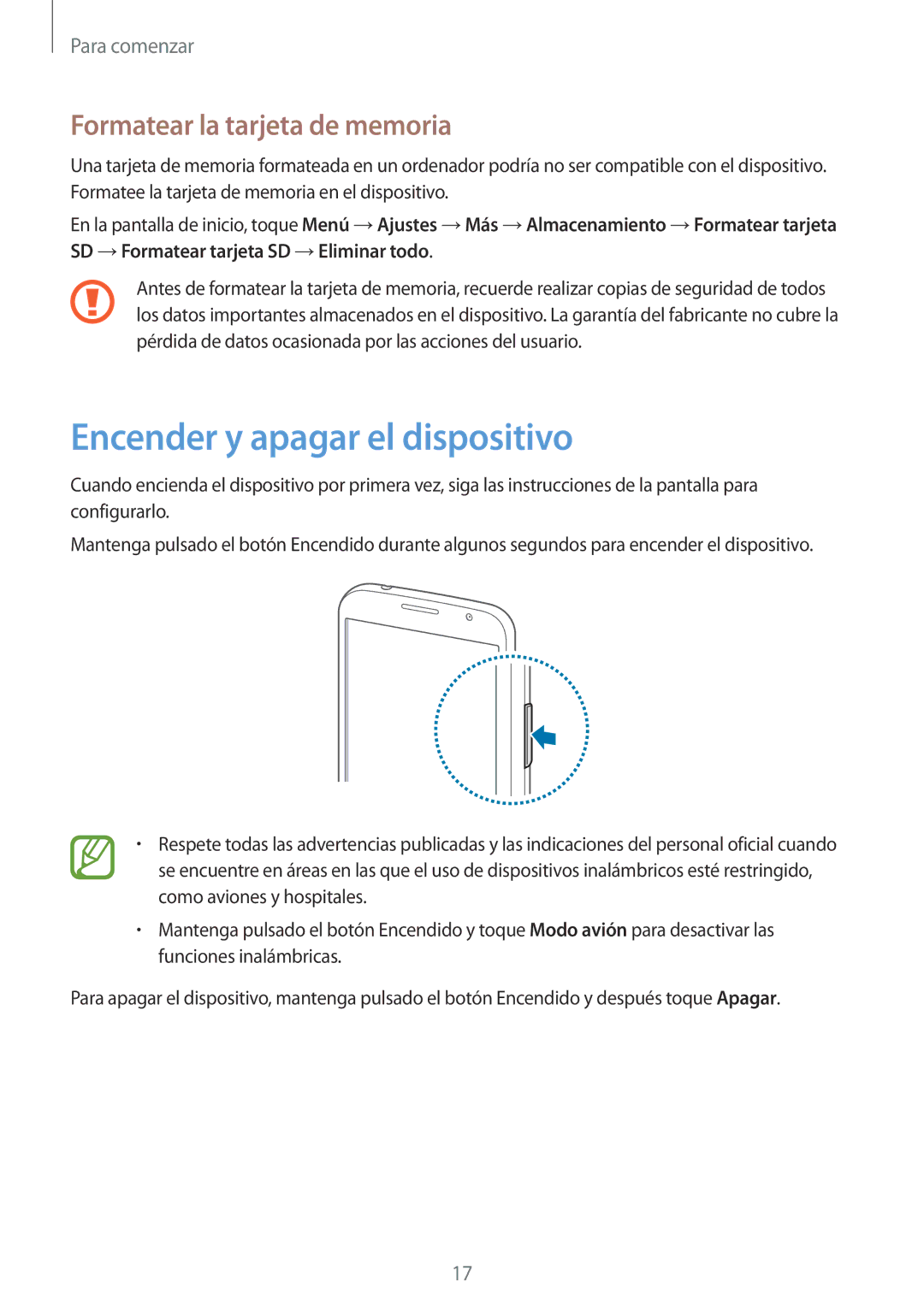 Samsung SM-G3815RWAATL, SM-G3815RWAOMN, SM-G3815ZBAPHE Encender y apagar el dispositivo, Formatear la tarjeta de memoria 