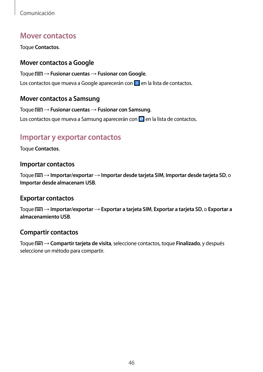 Samsung SM-G3815ZBAPHE, SM-G3815RWAOMN, SM-G3815RWAATL, SM-G3815RWAPHE manual Mover contactos, Importar y exportar contactos 