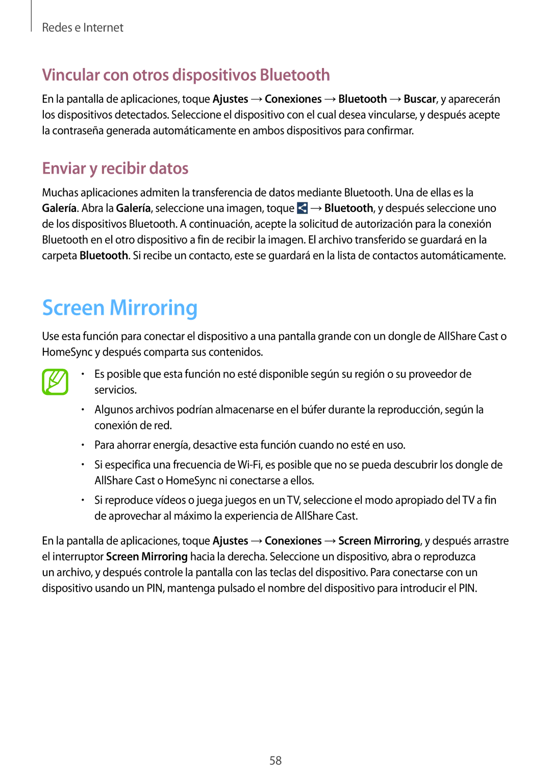 Samsung SM-G3815RWAPHE, SM-G3815RWAOMN Screen Mirroring, Vincular con otros dispositivos Bluetooth, Enviar y recibir datos 