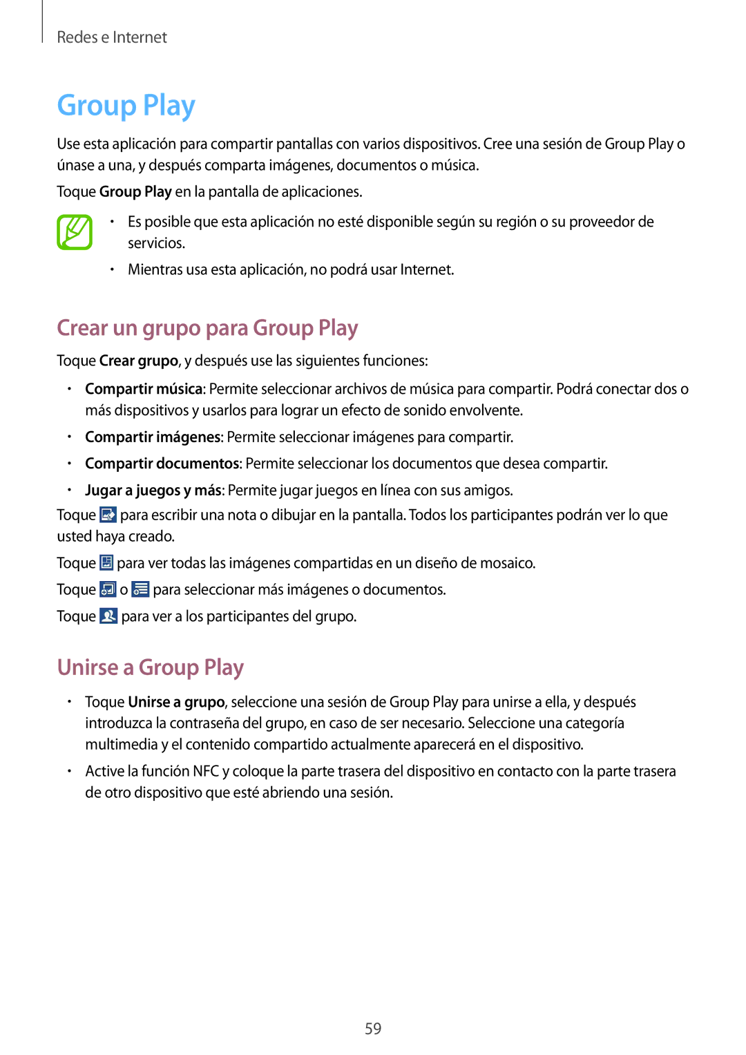 Samsung SM-G3815ZBAATL, SM-G3815RWAOMN, SM-G3815ZBAPHE manual Crear un grupo para Group Play, Unirse a Group Play 