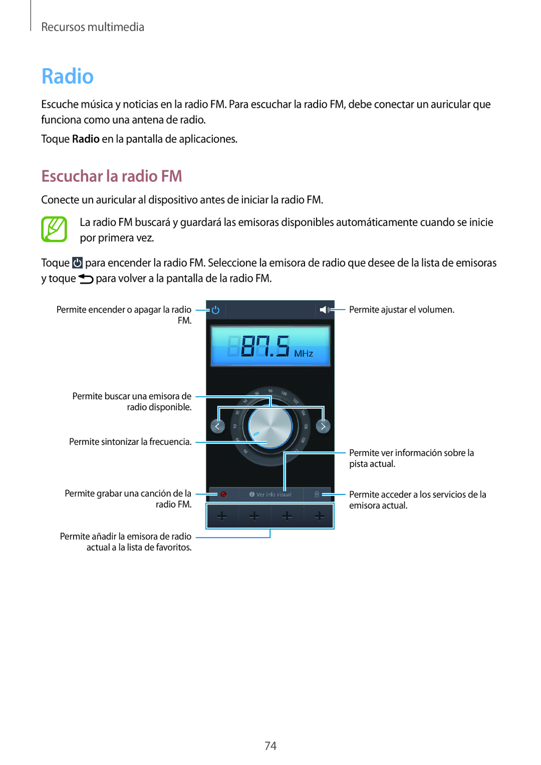 Samsung SM-G3815ZBAATL, SM-G3815RWAOMN, SM-G3815ZBAPHE, SM-G3815RWAATL, SM-G3815RWAPHE manual Radio, Escuchar la radio FM 