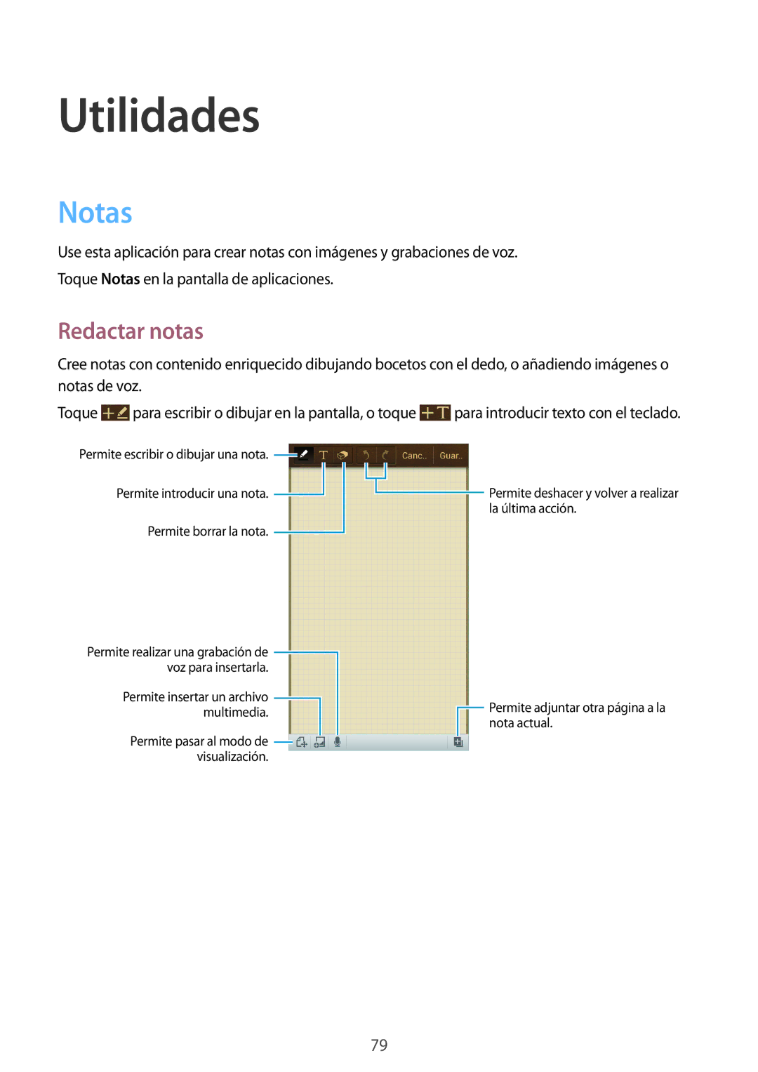 Samsung SM-G3815ZBAATL, SM-G3815RWAOMN, SM-G3815ZBAPHE, SM-G3815RWAATL, SM-G3815RWAPHE manual Utilidades, Notas, Redactar notas 