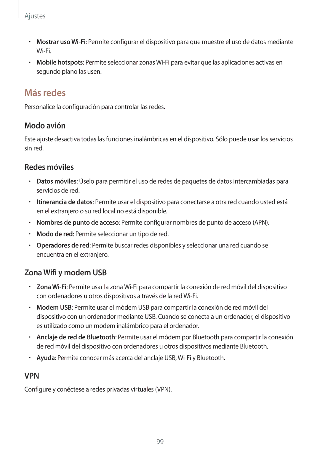 Samsung SM-G3815ZBAATL, SM-G3815RWAOMN, SM-G3815ZBAPHE manual Más redes, Modo avión, Redes móviles, Zona Wifi y modem USB 
