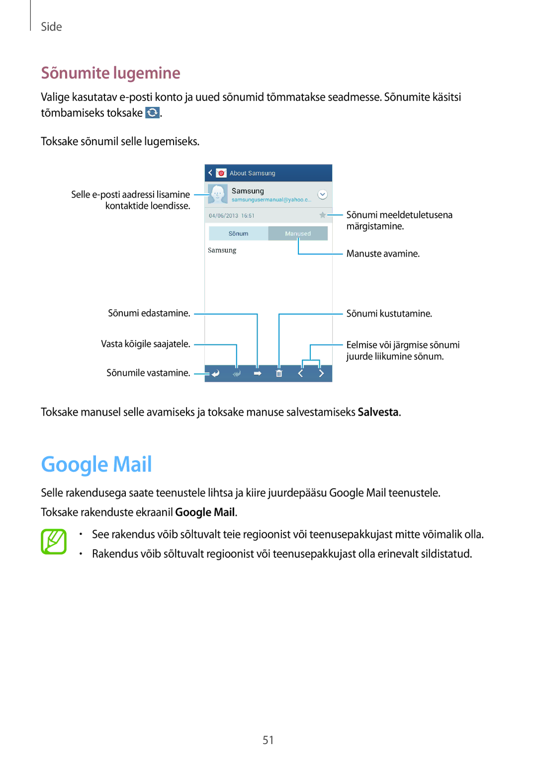 Samsung SM-G3815ZBASEB, SM-G3815RWASEB manual Google Mail, Sõnumite lugemine 