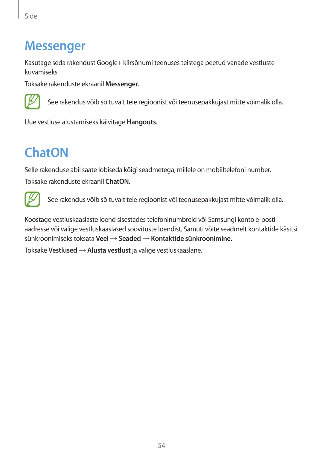 Samsung SM-G3815RWASEB, SM-G3815ZBASEB manual Messenger, ChatON 