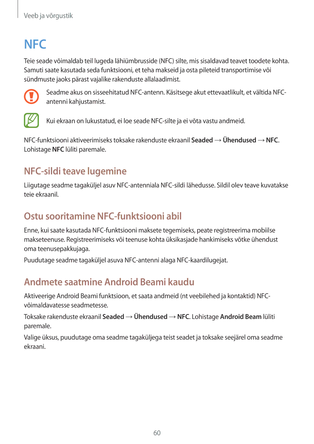 Samsung SM-G3815RWASEB, SM-G3815ZBASEB manual NFC-sildi teave lugemine, Ostu sooritamine NFC-funktsiooni abil 