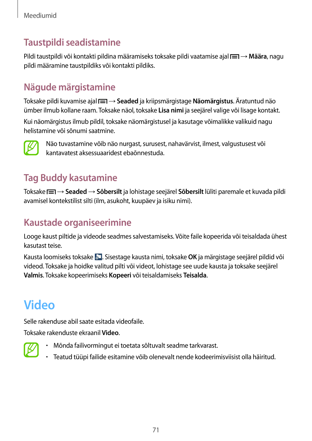 Samsung SM-G3815ZBASEB, SM-G3815RWASEB manual Video, Nägude märgistamine, Tag Buddy kasutamine 