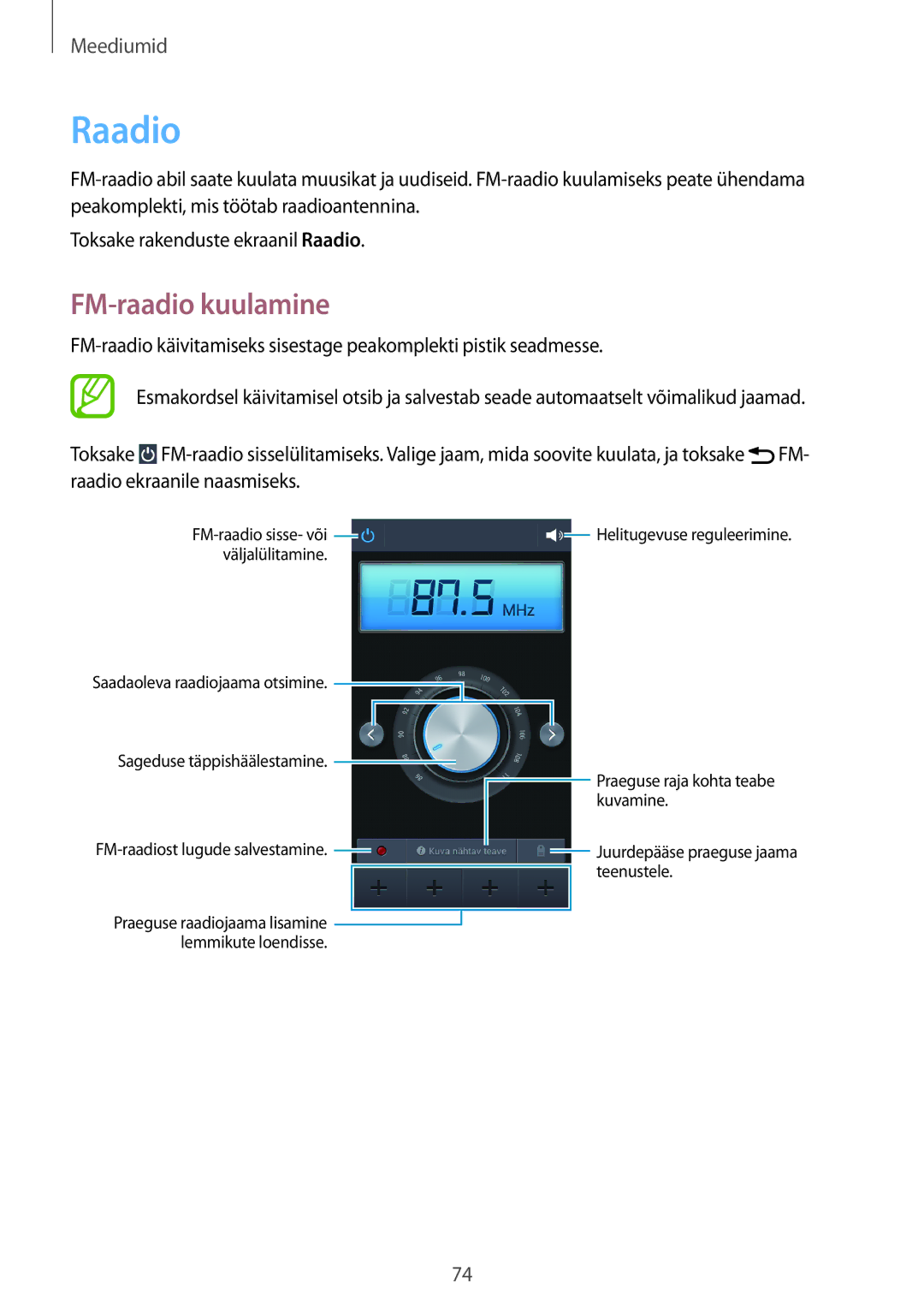 Samsung SM-G3815RWASEB, SM-G3815ZBASEB manual Raadio, FM-raadio kuulamine 