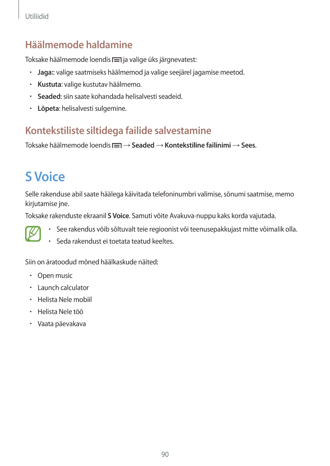 Samsung SM-G3815RWASEB, SM-G3815ZBASEB manual Voice, Häälmemode haldamine, Kontekstiliste siltidega failide salvestamine 