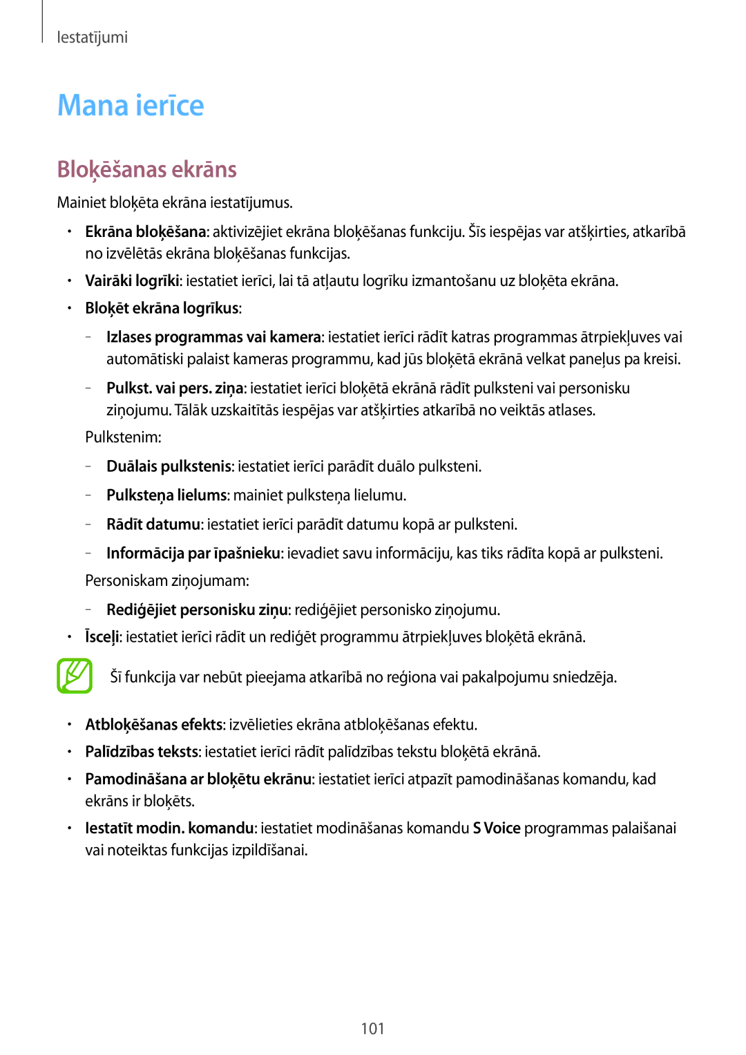 Samsung SM-G3815ZBASEB, SM-G3815RWASEB manual Mana ierīce, Bloķēšanas ekrāns, Bloķēt ekrāna logrīkus 