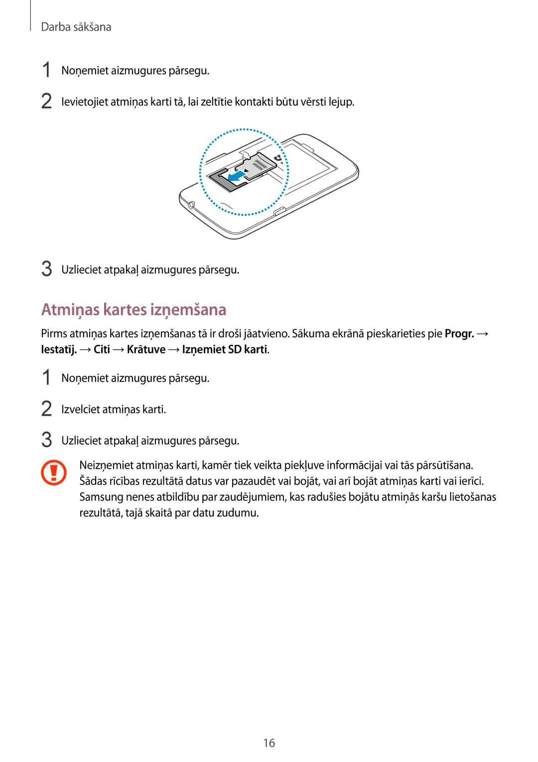 Samsung SM-G3815RWASEB, SM-G3815ZBASEB manual Atmiņas kartes izņemšana 