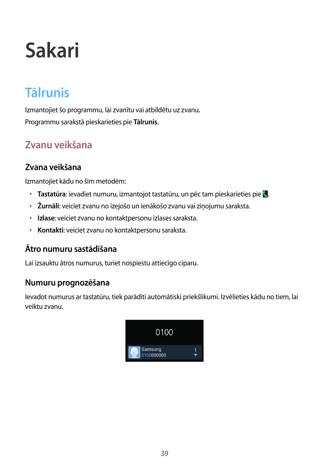 Samsung SM-G3815ZBASEB, SM-G3815RWASEB manual Sakari, Tālrunis, Zvanu veikšana 