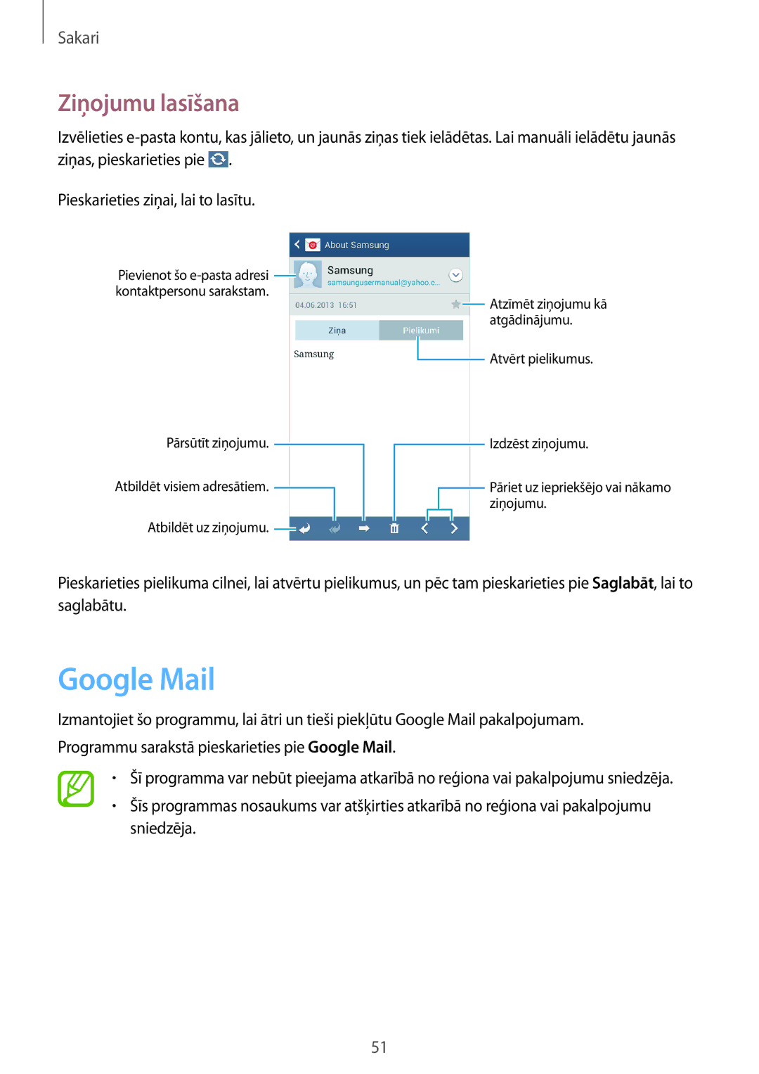 Samsung SM-G3815ZBASEB, SM-G3815RWASEB manual Google Mail, Ziņojumu lasīšana 