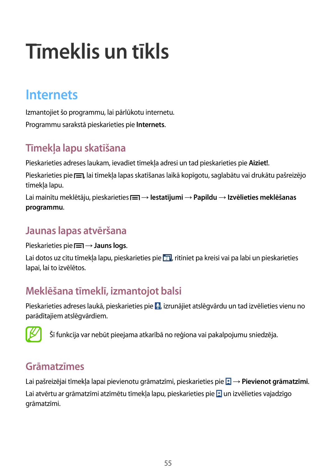 Samsung SM-G3815ZBASEB, SM-G3815RWASEB manual Tīmeklis un tīkls, Internets 