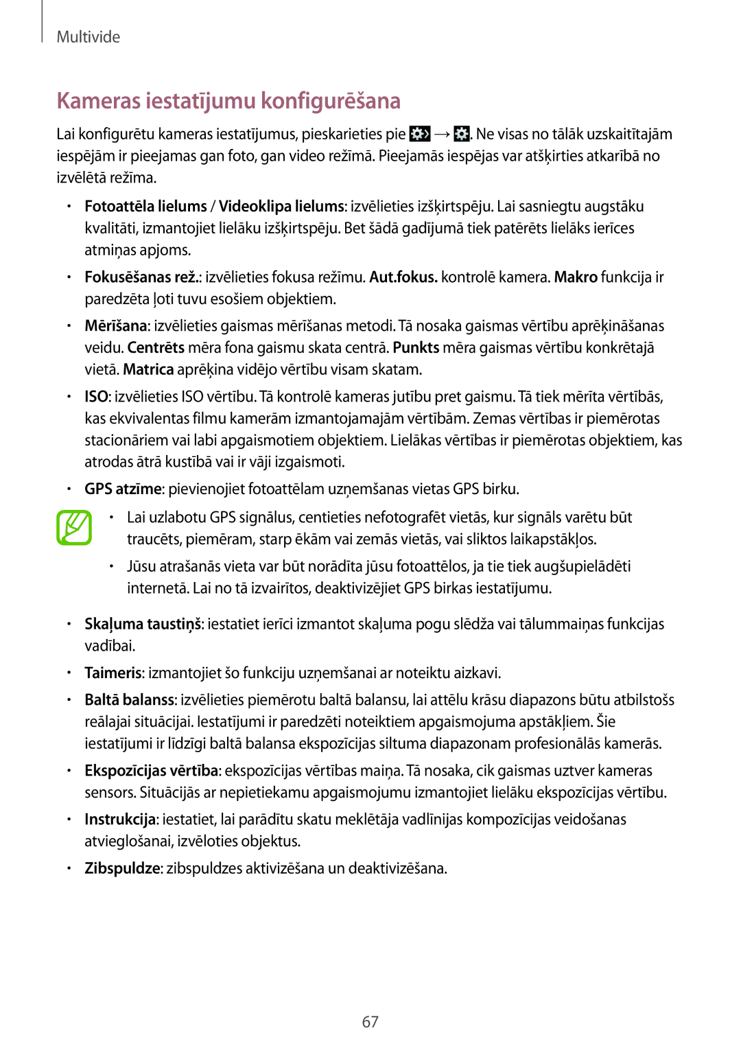 Samsung SM-G3815ZBASEB, SM-G3815RWASEB manual Kameras iestatījumu konfigurēšana 